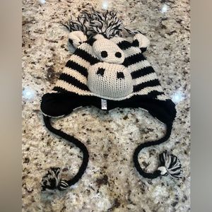 100% wool knitted Nepal hand made zebra hat adult size